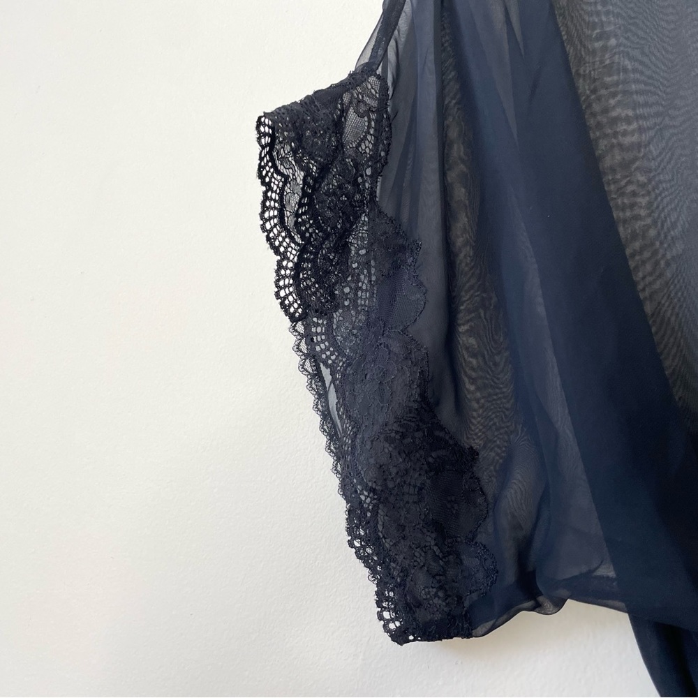 Vintage Black Silk Chiffon & Lace Lingerie Robe Size Small - Picture 5 of 15